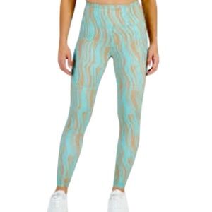 Ideology Performance Leggings High Rise Pockets Compression Blue Tan Size Large